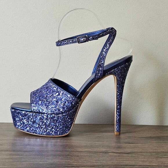 Guess Women's Tabyep Heeled Sandal Blue Glitter Size 10 NEW - Picture 6 of 7